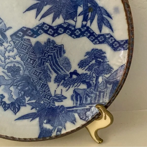 Antique Japanese Porcelain Igezara PlateFlow Blue Brown Scalloped Edge